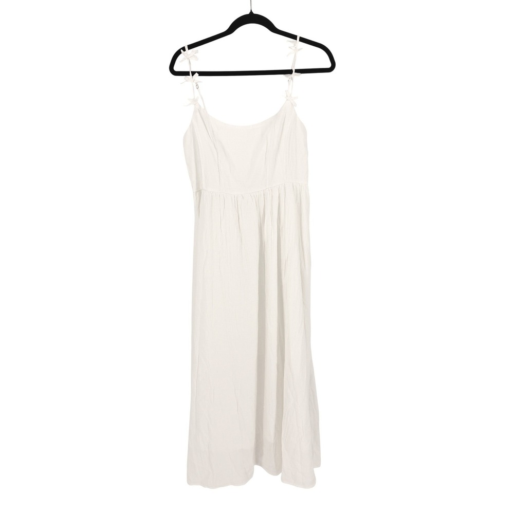 White Corset Coquette Midi Dress Smocked Bow Detail Ethereal Graduation Coastal